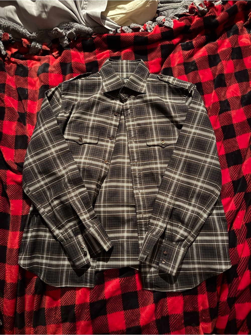 Tom Ford Men’s Black & White Plaid Button-Up Shirt